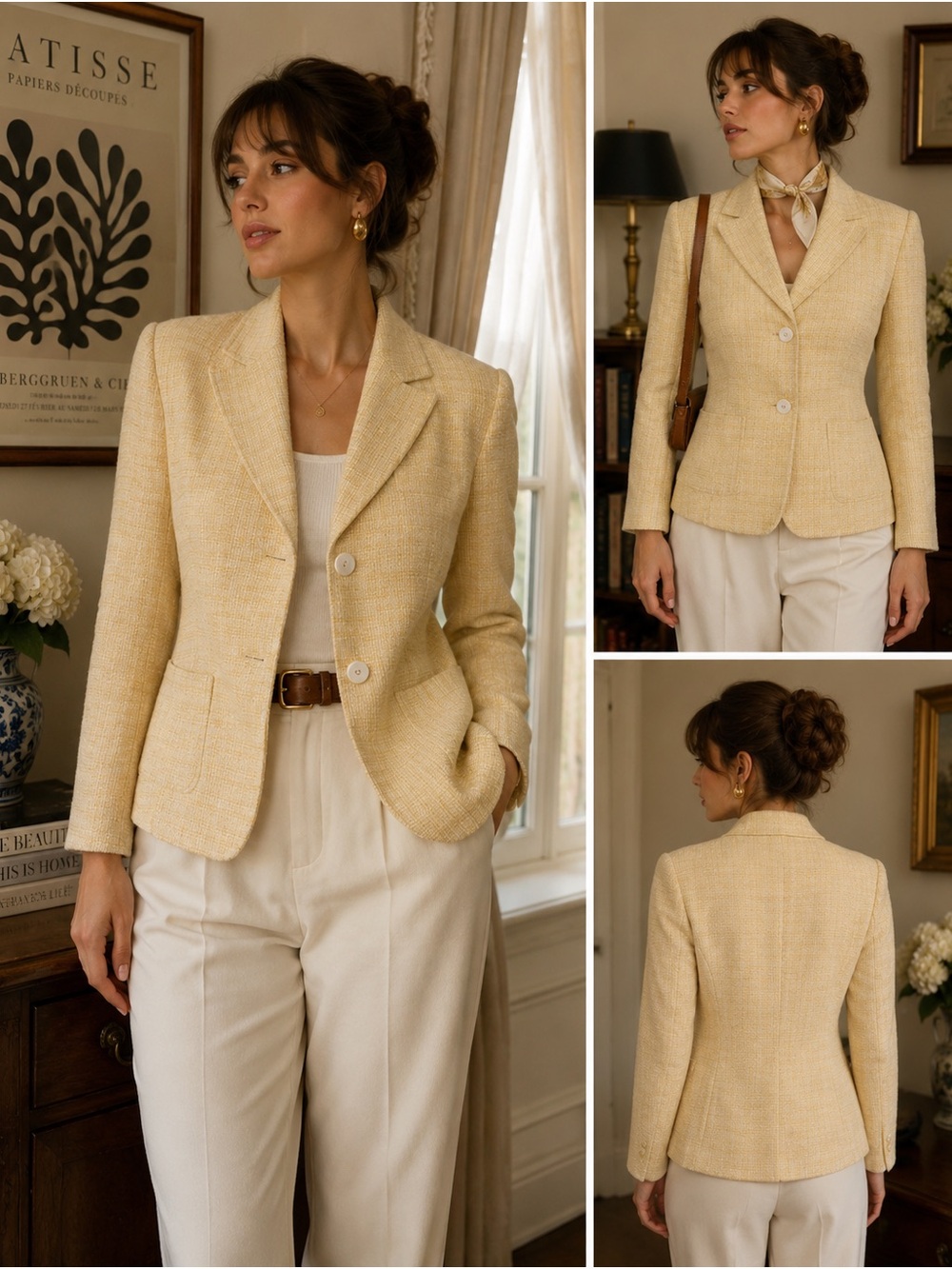 Talbots petite size 2 yellow tweed blazer fitted preppy quiet luxury jacket